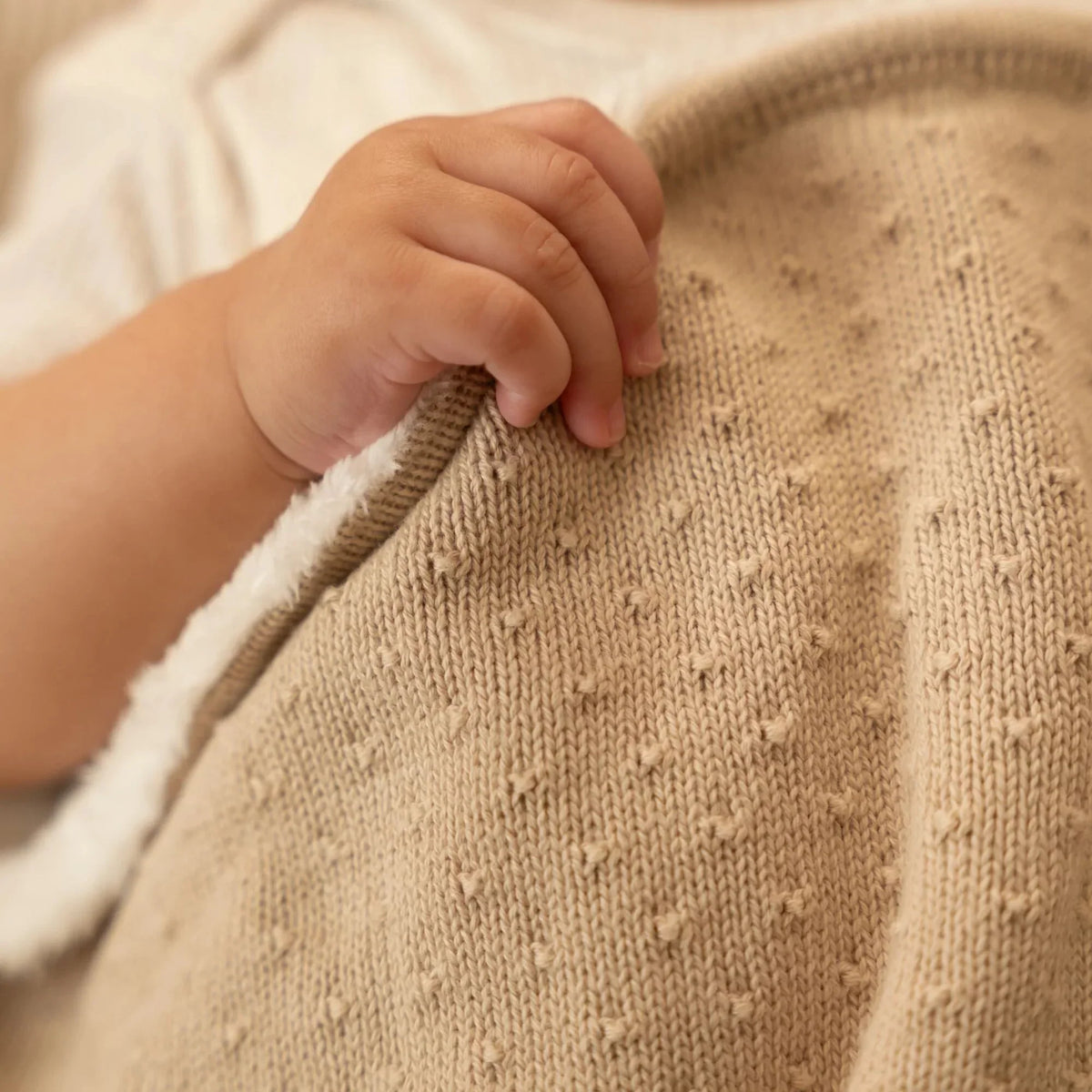 Gebreid wiegdeken - fleece - Beige - Essentials